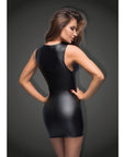 Power Wet Look Mini Dress With Lace Cleavage - Black