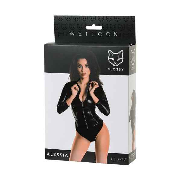 Glossy Wetlook Bodysuit w Zip Alessia
