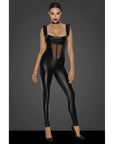 Power Wetlook Overall with Tulle Panel - Black