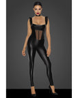 Power Wetlook Overall with Tulle Panel - Black