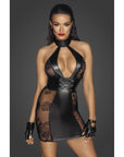 Power Wetlook Short Tulle Dress with Inserts & Corset Binding - Black