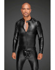 Power Wetlook Mens Jacket with Pleated PVC Epaulets - Black