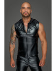 Powerwetlook Sleeveless Hooded Shirt with 2 Way Zipper - Black