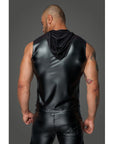 Powerwetlook Sleeveless Hooded Shirt with 2 Way Zipper - Black - K. P.