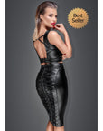 Power Wet Look Pencil Skirt With Long Zipper - Black