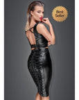 Power Wet Look Pencil Skirt With Long Zipper - Black