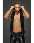 Snake Wetlook Sleeveless Zip-up Top with Sheer Hood - Black - K. P.