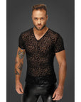 Leopard Flock V-Neck T-Shirt - Black - K. P.