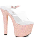 Stiletto Platform Sandal With Peach Glitter 7" - Pink - K. P.