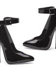Fetish Pump w Ankle Strap 6" - Black - K. P.