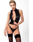 Glam Wetlook Top with Vinyl Corset - Black - K. P.