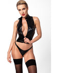 Glam Wetlook Top with Vinyl Corset - Black - K. P.