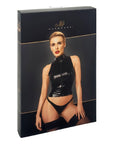 Glam Wetlook Top with Vinyl Corset - Black - K. P.