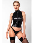 Glam Wetlook Top with Vinyl Corset - Black