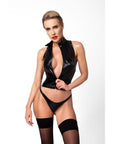 Glam Wetlook Top with Vinyl Corset - Black
