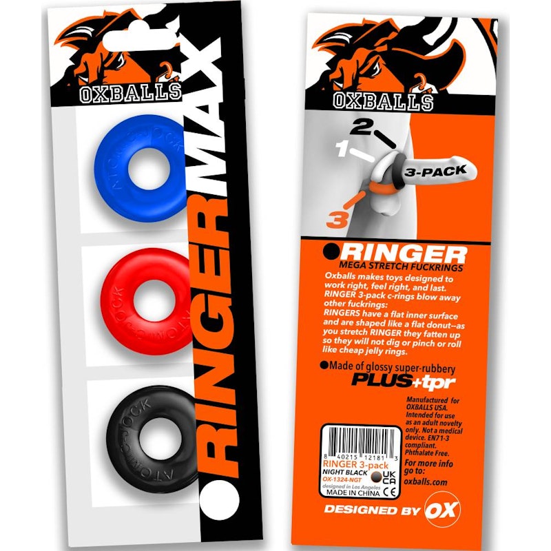 3 Piece Cock Ring Set - Ringer Max - Multi Colour - K. P.