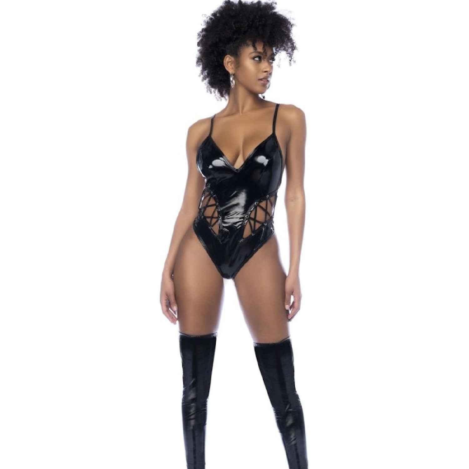 Wet Look Vinyl Bodysuit Black