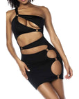 Asymmetrical Cut Out Dress w Ring Details Black