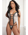 Sheer Teddy with Embroidery - White/Black