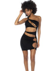 Asymmetrical Cut Out Dress with Ring Details - Black