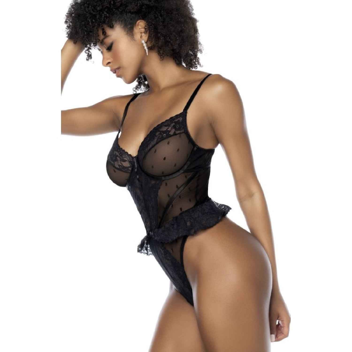 Black Bodysuit w/ Lace Ruffles