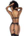 Black 3 Pc Set w/ Bra, Garter Belt and Thong