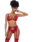 Red 3 Pc Set w/ Bralette, Garter Belt and Thong