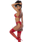 Red 3 Pc Set w/ Bralette, Garter Belt and Thong