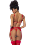 Red 3 Pc Set w/ Bralette, Garter Belt and Thong