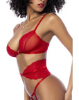 Red 3 Pc Set w/ Bra, Panties and Flexible Corset