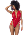 Red Lace Bodysuit with Side Ties - Red