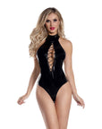 Starline Pandora Wet Look Lace Up Bodysuit Black