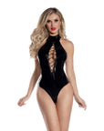 Starline Pandora Wet Look Lace Up Bodysuit - Black