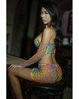 Vibrant Diamond Net 2 Pc Top and Skirt Set Rainbow