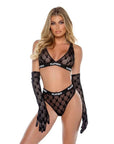 Playboy Flocked Bunny 2 Pc Lingerie Set Black