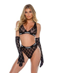 Playboy Flocked Bunny 2 Pc Lingerie Set Black