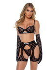 Playboy Flocked Bunny Chaps 3 Pc Set - Black