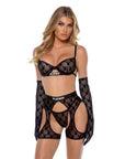 Playboy Flocked Bunny Chaps 3 Pc Set - Black