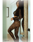 Ethnic Button Pattern Fishnet Tights - Black