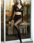 Lace Bloom Vertical Tights - Black