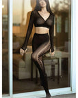 Lace Bloom Vertical Tights - Black
