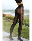 Lace Bloom Vertical Tights - Black
