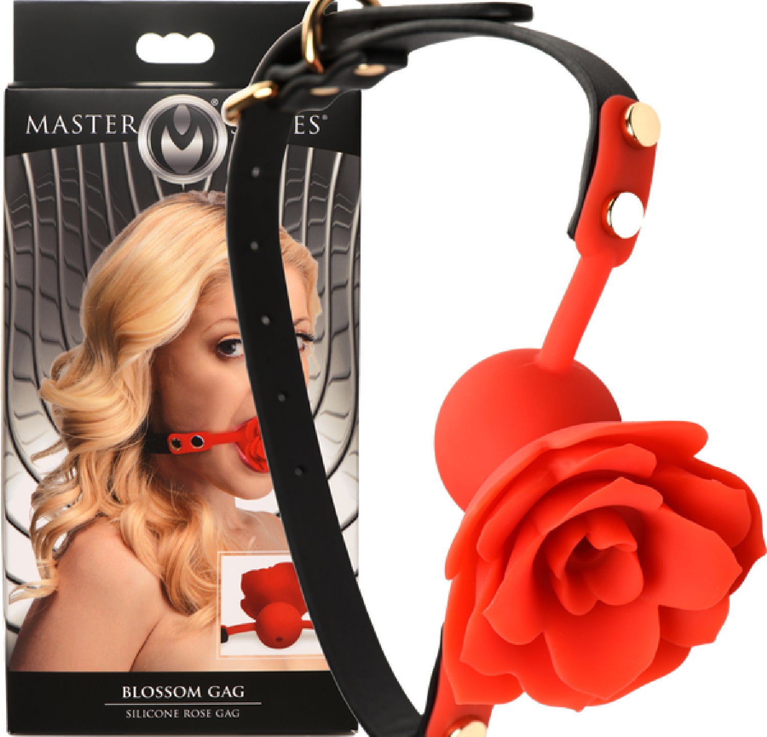 The Master Series - Blossom Gag Silicone Rose Gag - Black/Red - K. P.