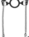 The Master Series - Mutiny Silicone O-Ring Gag With Nipple Clamps - Black/Silver - K. P.