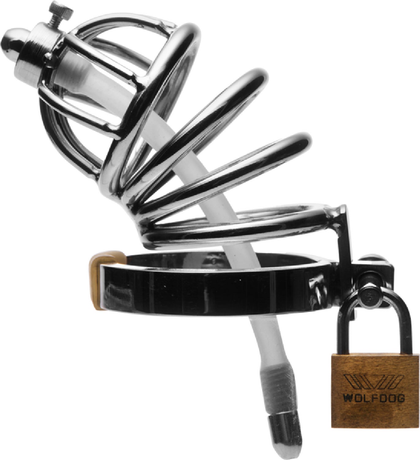 The Master Series - Stainless Steel Chastity Cage With Silicone Urethral Plug - Silver - K. P.