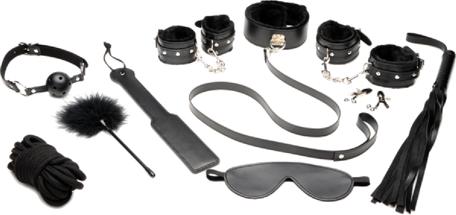 The Master Series - Hook Up 10 Piece Plush Bondage Set - Black - K. P.