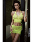 Eyelash Lace 2 Pc Crop, Skirt and Thong Black