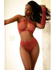 Rhinestone 3 Pc Halter Ensemble Set Red