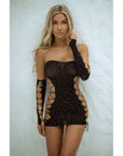 Strappy Cut-Out Mini Dress With Sleeves 2 Pc Set Black Sparkle