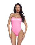 PlayBoy Pink 1 Pc Swimsuit with Ruched Side Ties and Removable Clear Straps